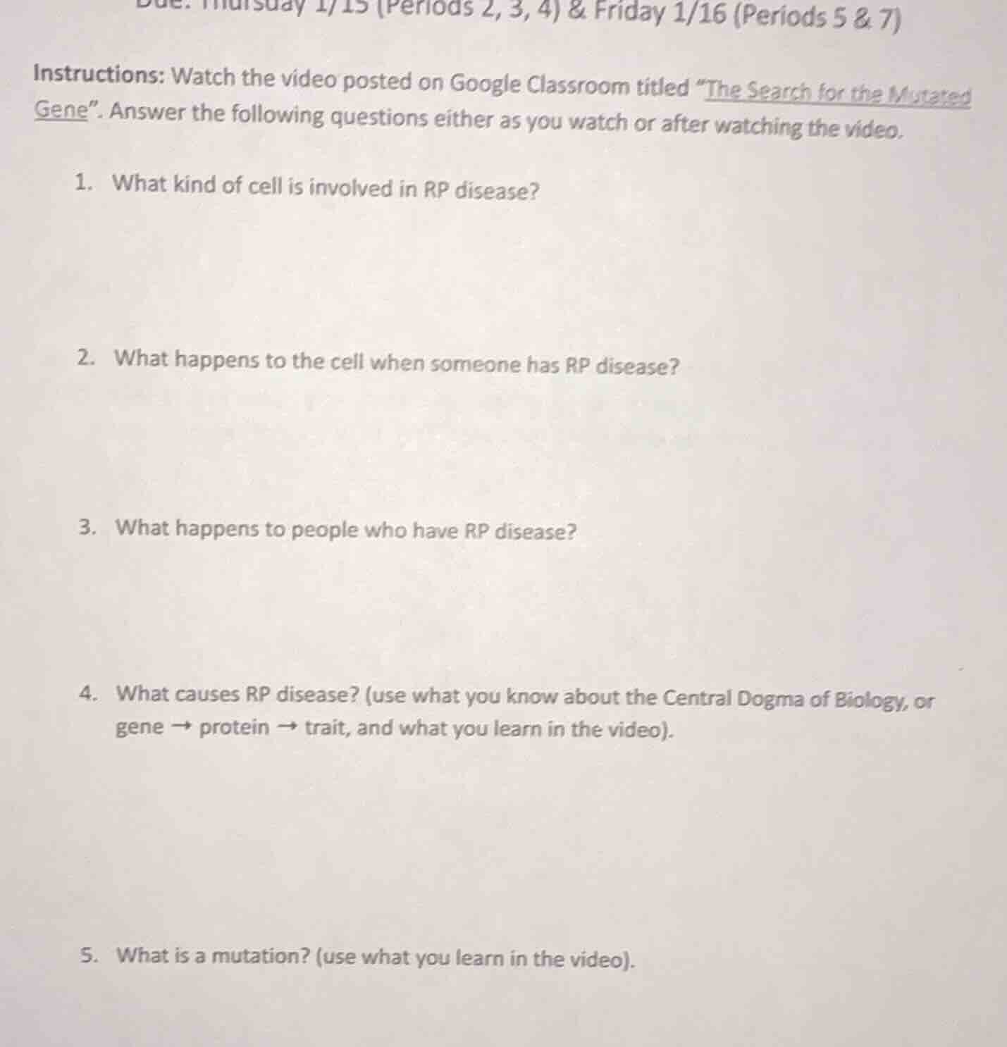 due: thursday 1/15 (periods 2, 3, 4) & friday 1/16 (periods 5 & 7) inst…