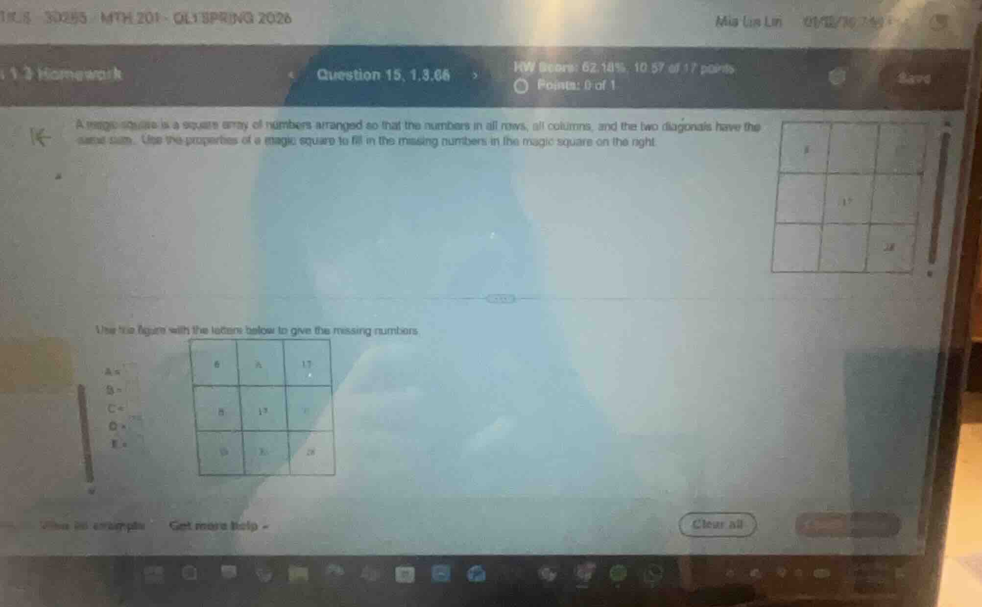 question 15, 1.3.66 a magic square is a square array of numbers arrange…
