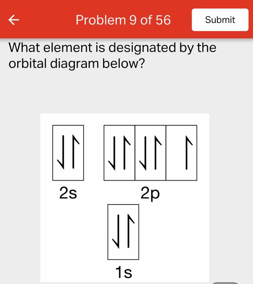 problem 9 of 56 what element is designated by the orbital diagram below…