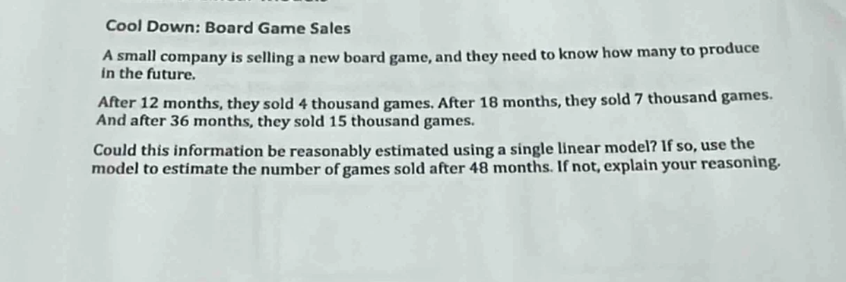 cool down: board game sales a small company is selling a new board game…
