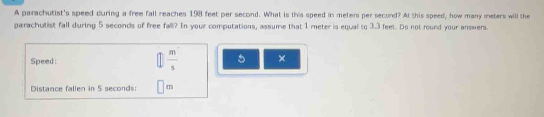 a parachutists speed during a free fall reaches 198 feet per second. wh…