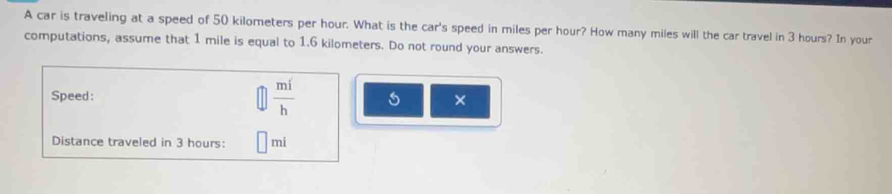 a car is traveling at a speed of 50 kilometers per hour. what is the ca…