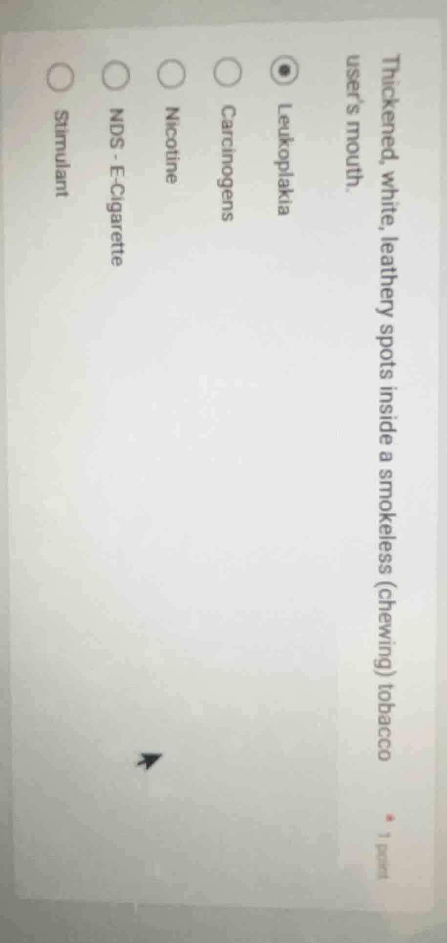 thickened, white, leathery spots inside a smokeless (chewing) tobacco u…