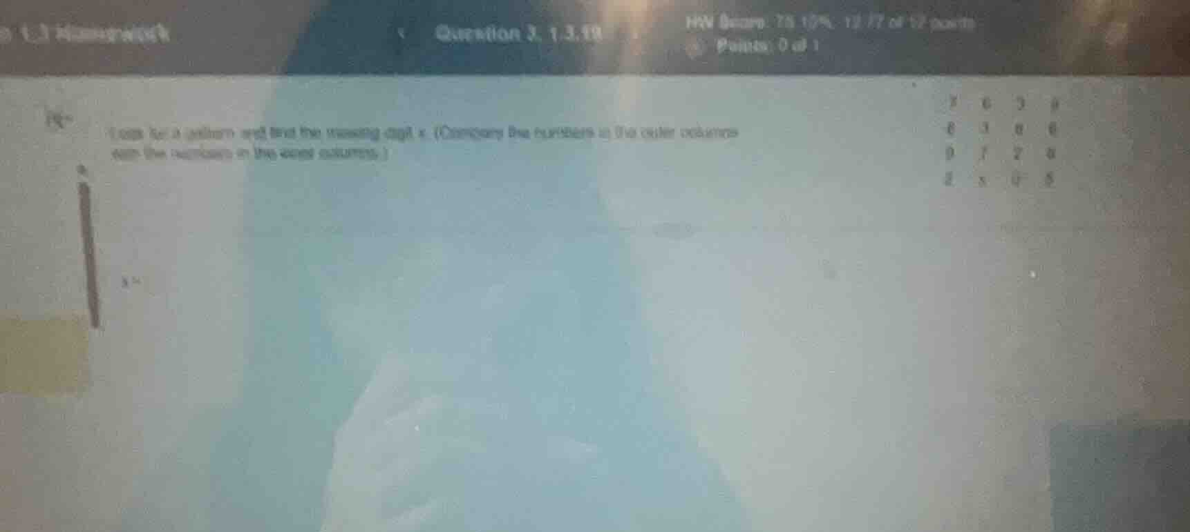 look for a pattern and find the missing digit x. (compare the numbers i…