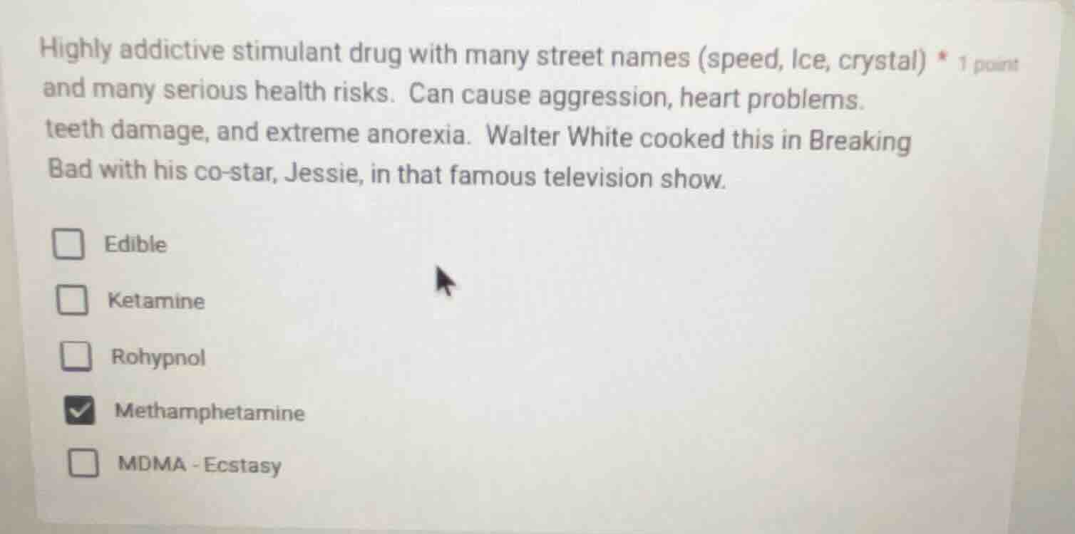 highly addictive stimulant drug with many street names (speed, ice, cry…