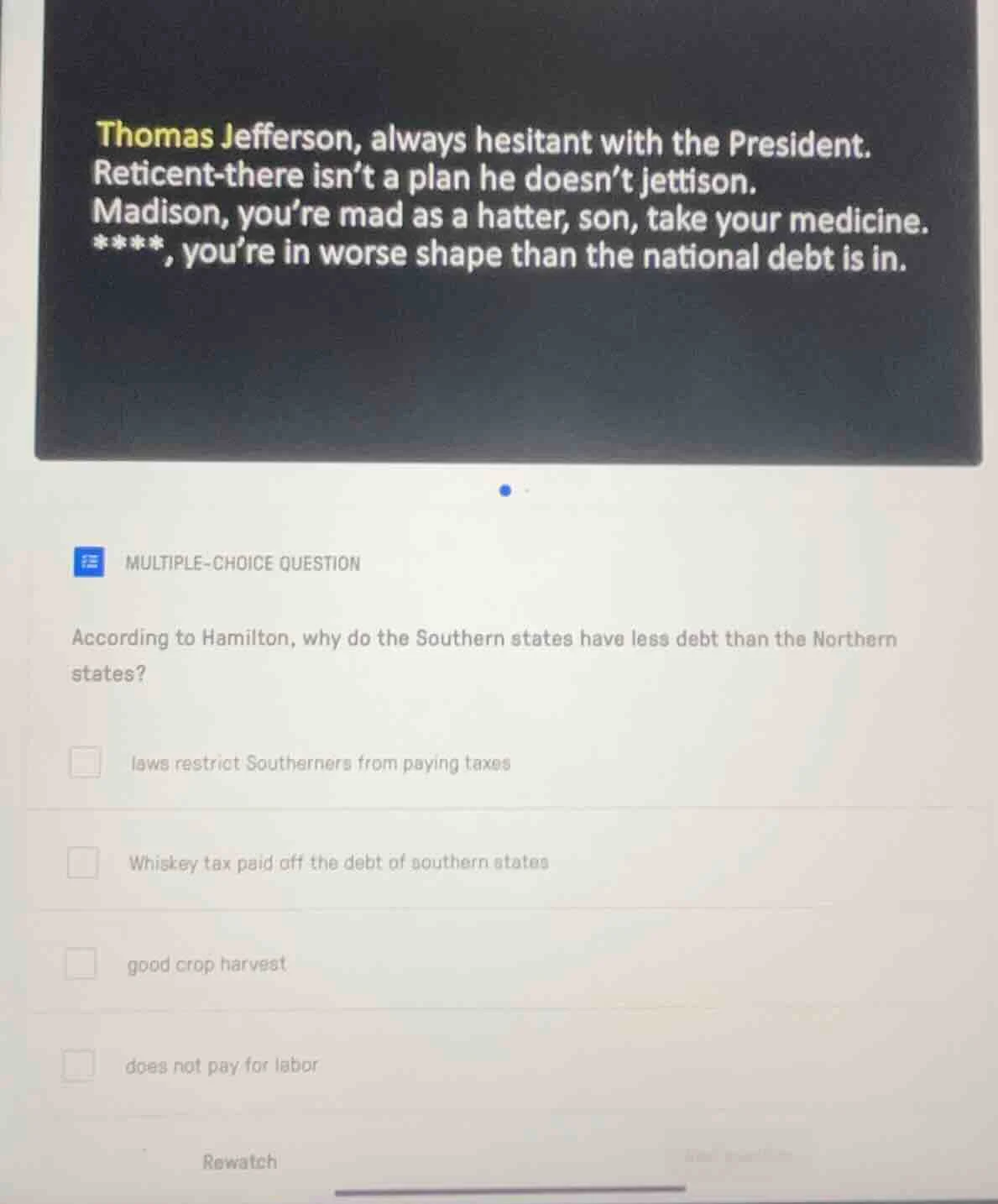 thomas jefferson, always hesitant with the president. reticent-there is…