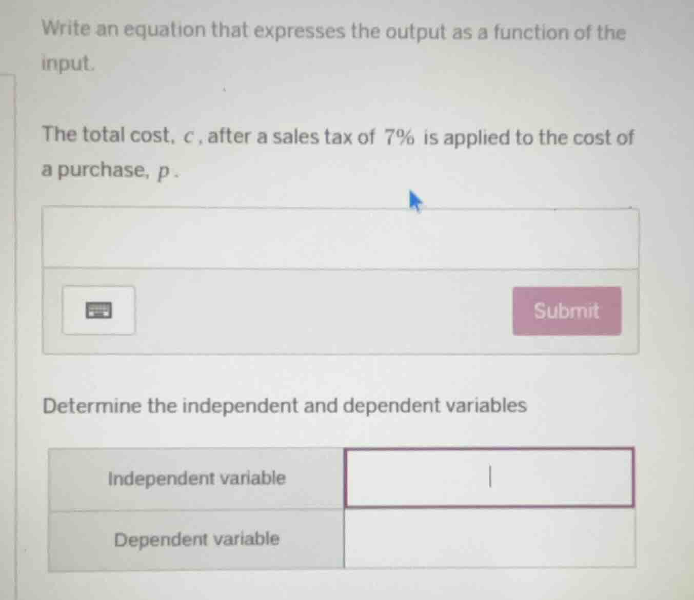 write an equation that expresses the output as a function of the input.…