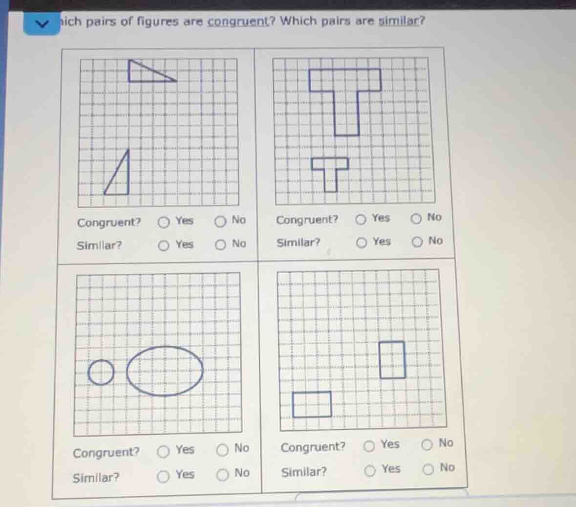 which pairs of figures are congruent? which pairs are similar? first pa…