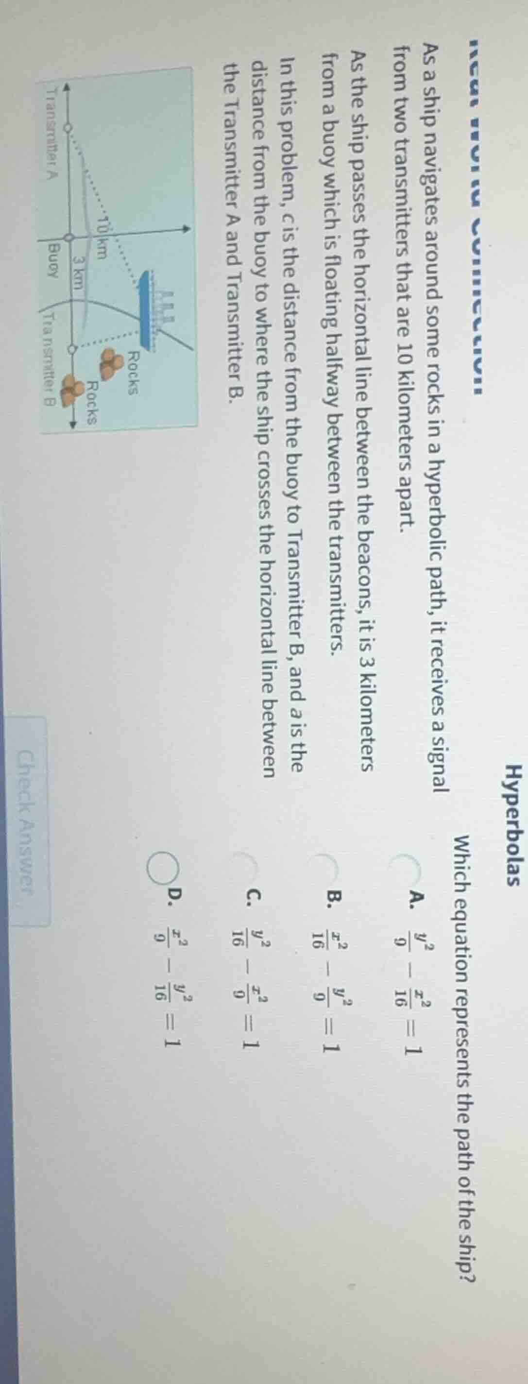 as a ship navigates around some rocks in a hyperbolic path, it receives…