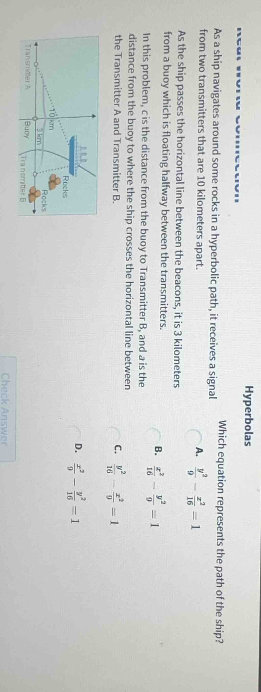 as a ship navigates around some rocks in a hyperbolic path, it receives…