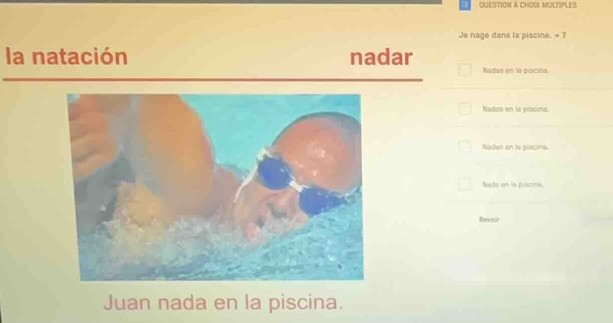 la natación nadar juan nada en la piscina. question a choix multiples j…