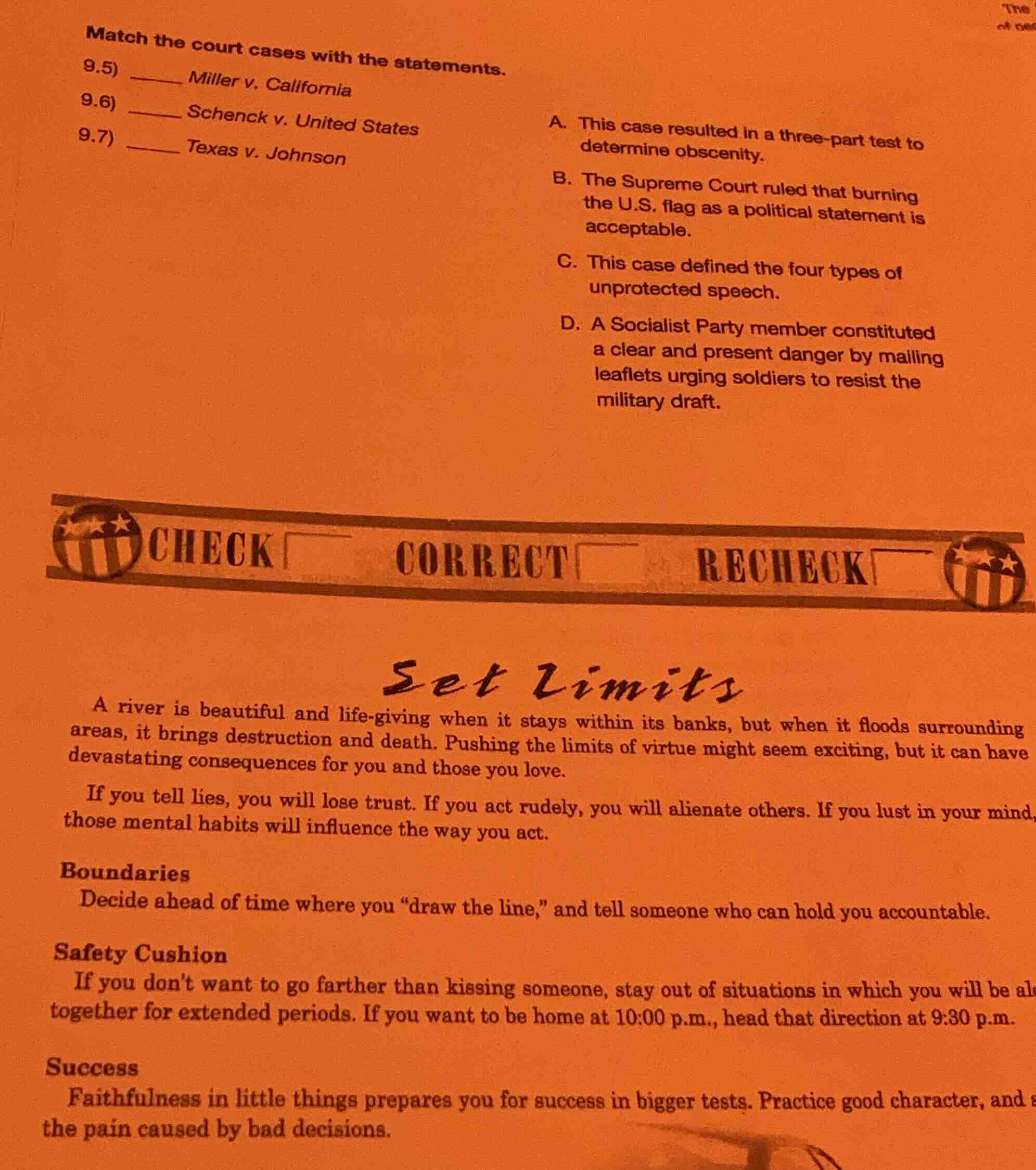 match the court cases with the statements. 9.5) ______ miller v. califo…