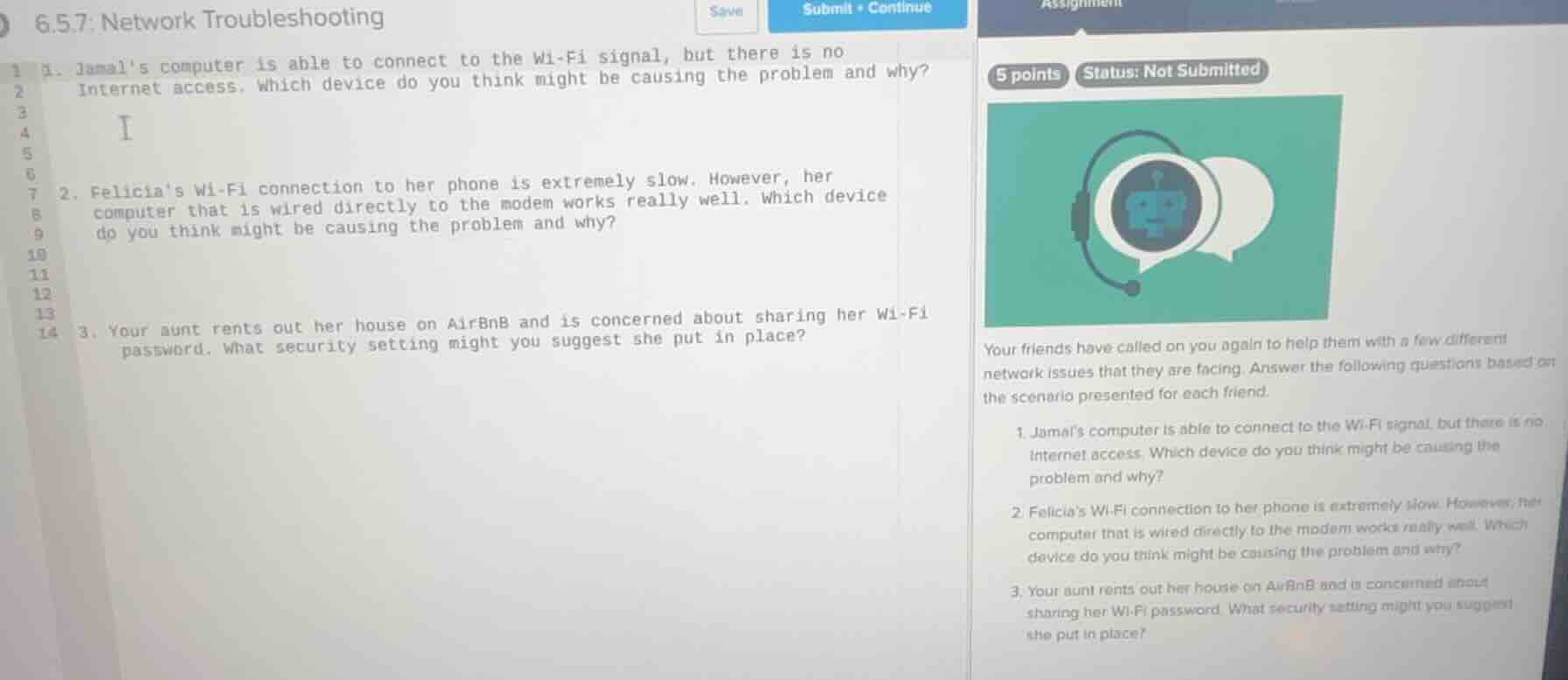 6.5.7: network troubleshooting 1. jamal’s computer is able to connect t…