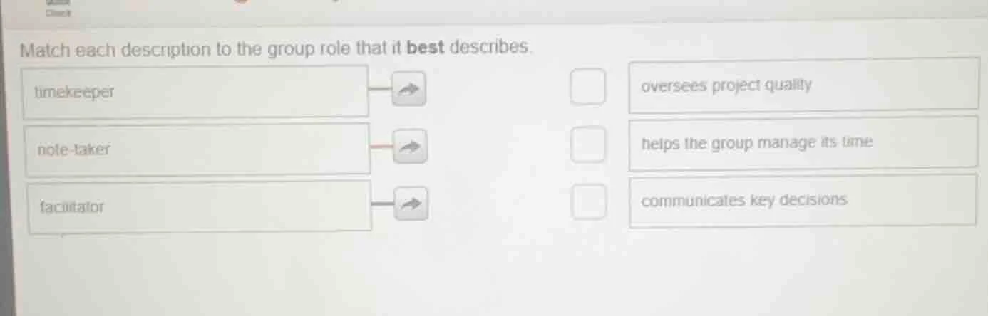 match each description to the group role that it best describes. timeke…