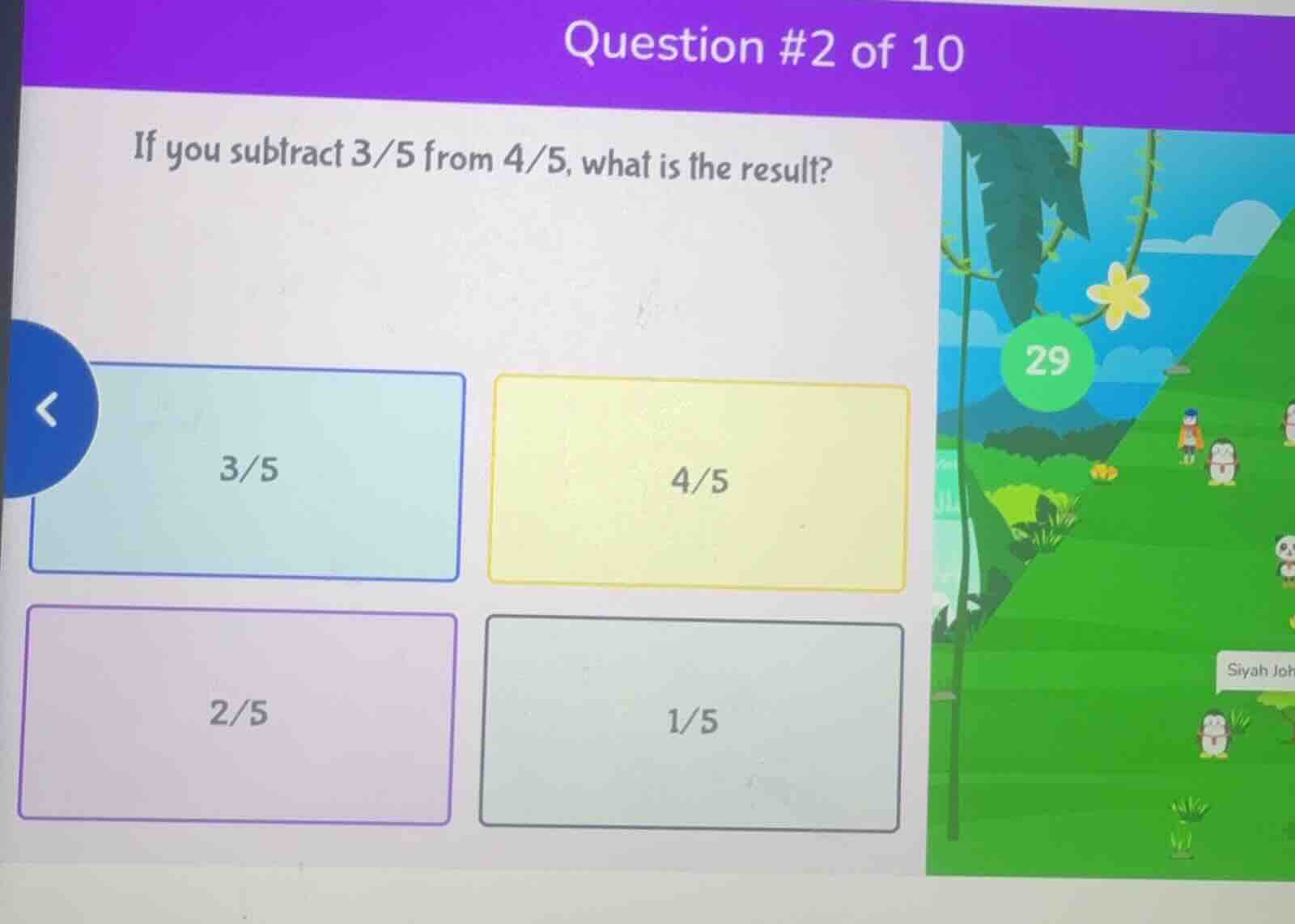 question #2 of 10 if you subtract 3/5 from 4/5, what is the result? 3/5…