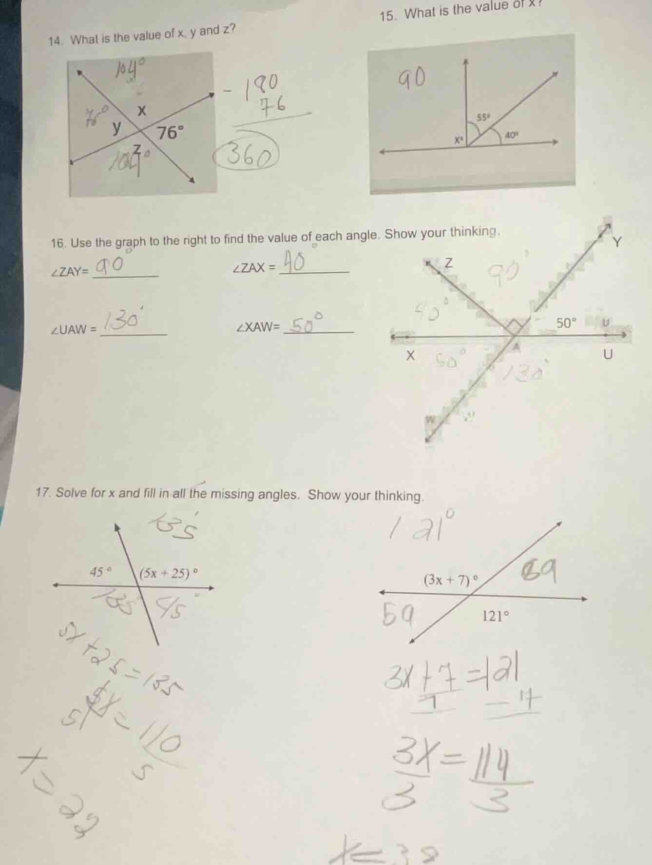 14. what is the value of x, y and z? 15. what is the value of x? 16. us…