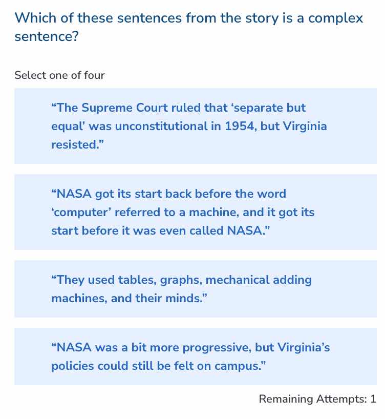 which of these sentences from the story is a complex sentence? select o…