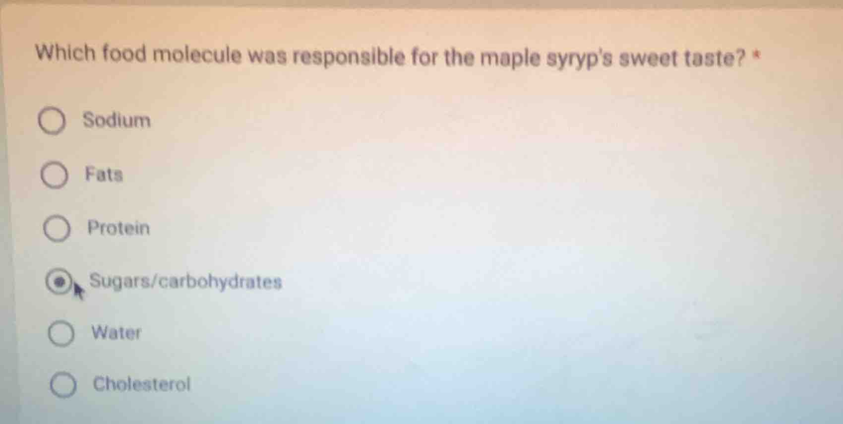 which food molecule was responsible for the maple syrps sweet taste? * …