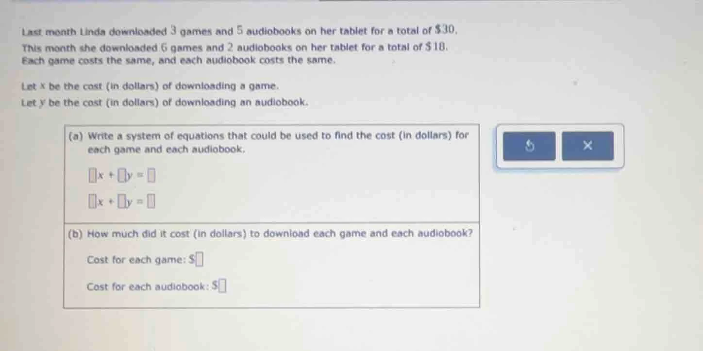 last month linda downloaded 3 games and 5 audiobooks on her tablet for …