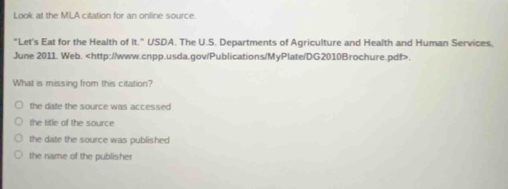 look at the mla citation for an online source. \lets eat for the health…