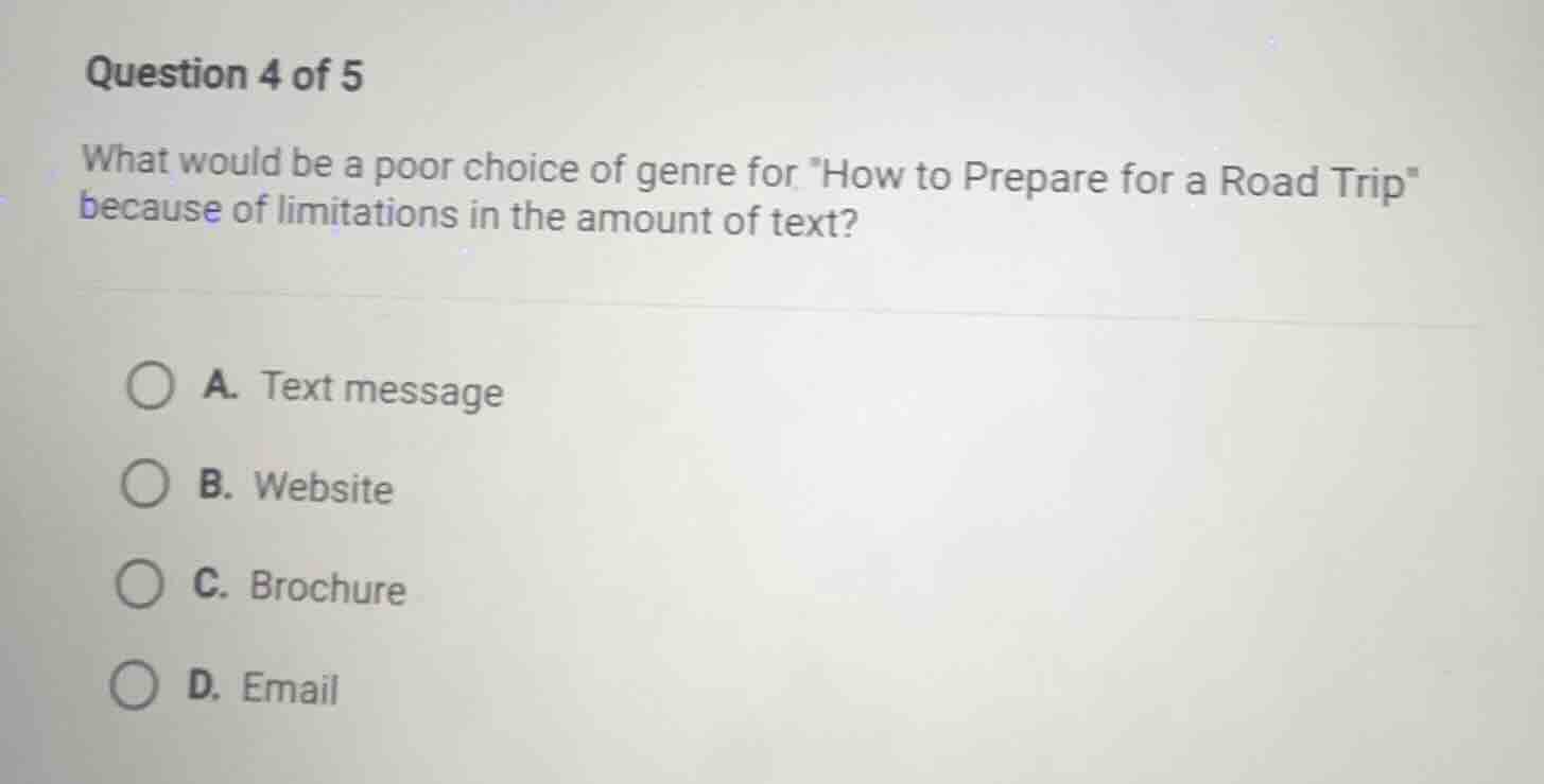 question 4 of 5 what would be a poor choice of genre for \how to prepar…