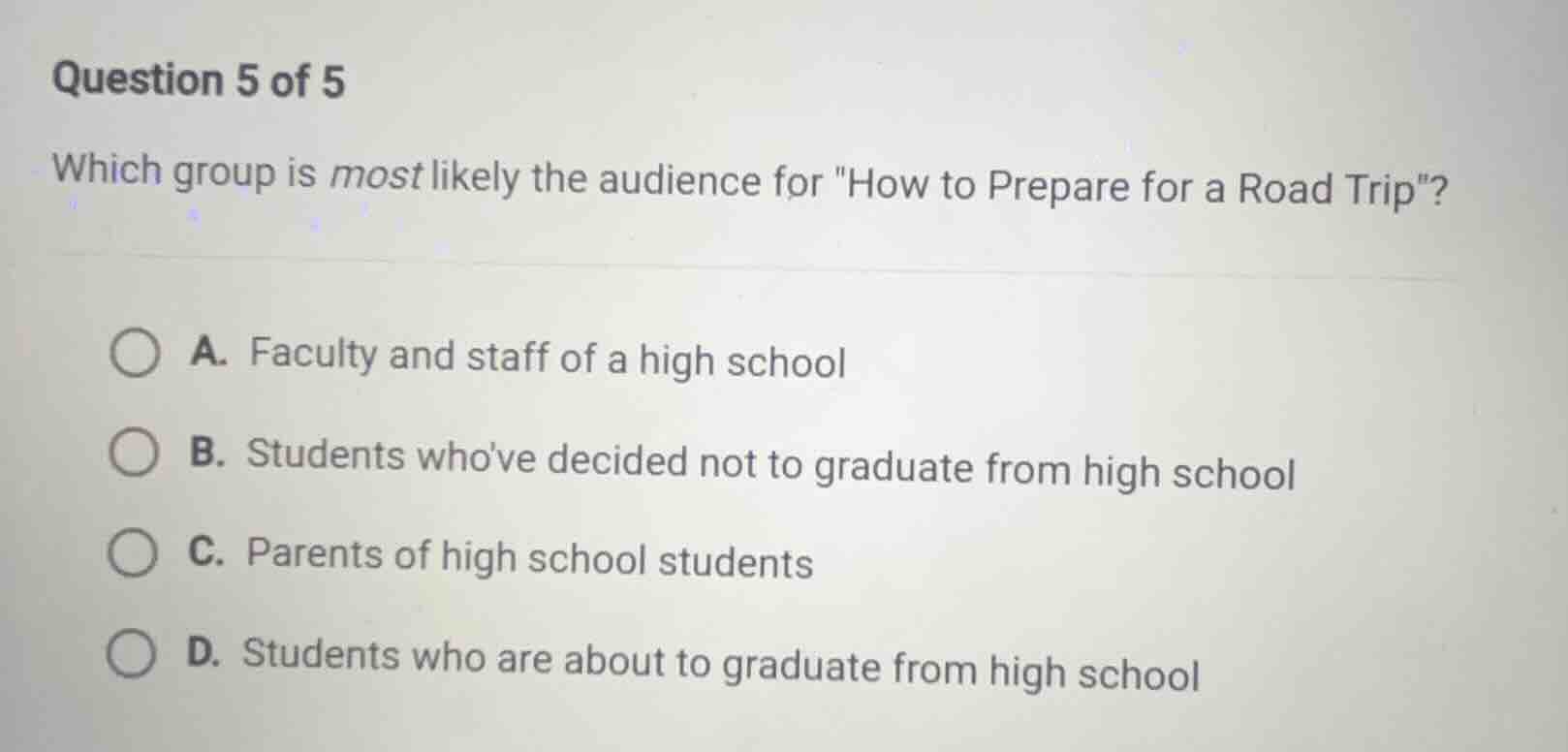 question 5 of 5 which group is most likely the audience for \how to pre…