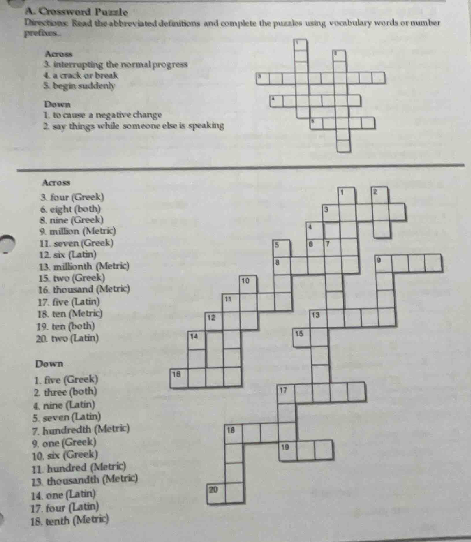 a. crossword puzzle directions: read the abbreviated definitions and co…