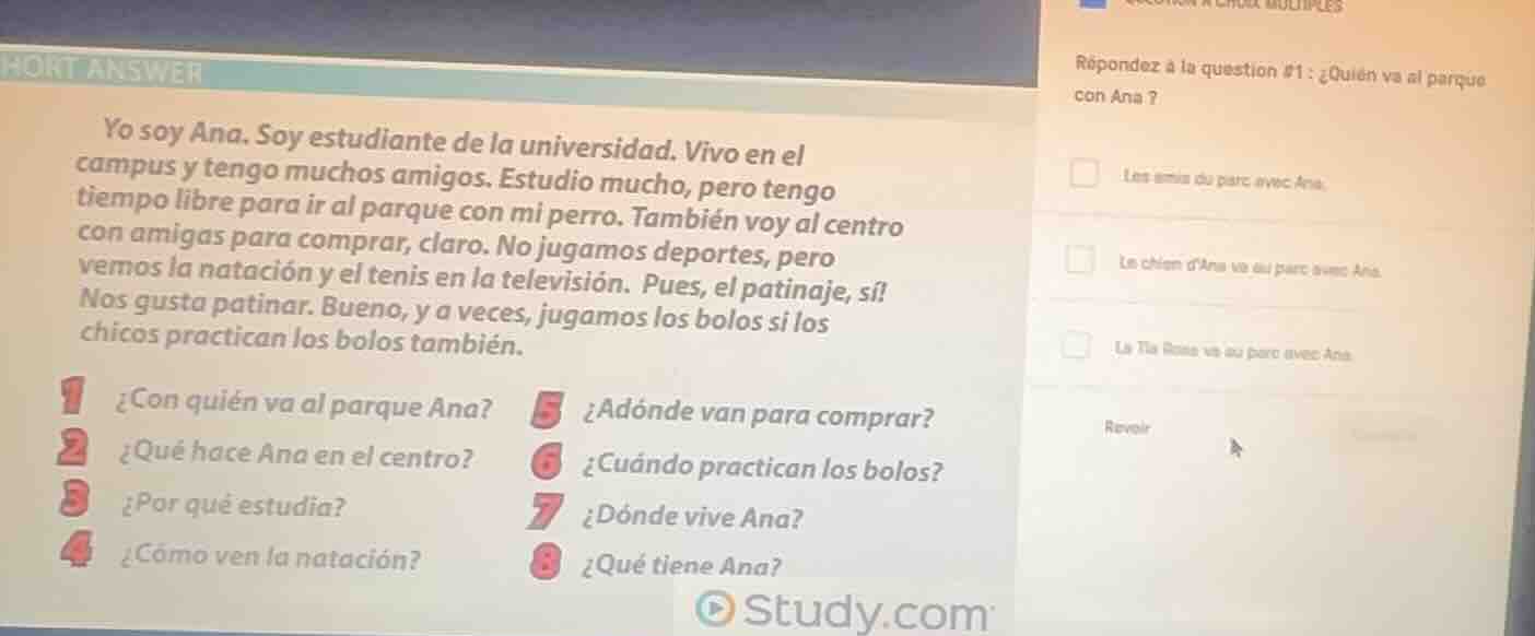 hort answer yo soy ana. soy estudiante de la universidad. vivo en el ca…