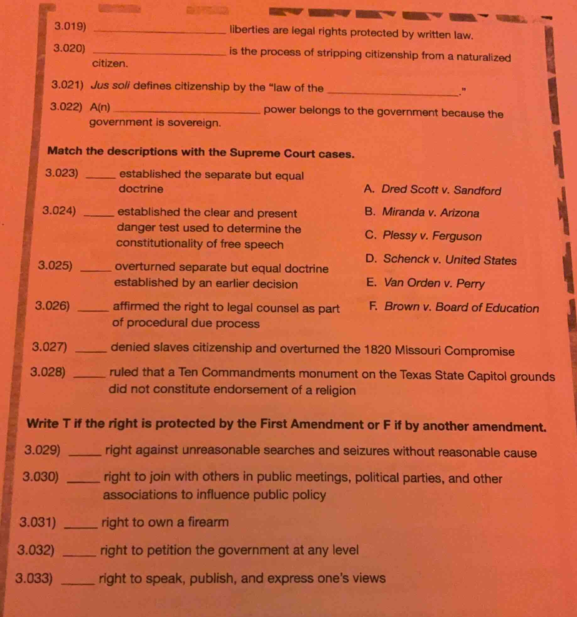 3.019) ________________ liberties are legal rights protected by written…