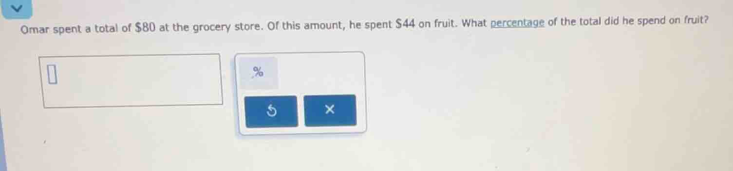 omar spent a total of $80 at the grocery store. of this amount, he spen…