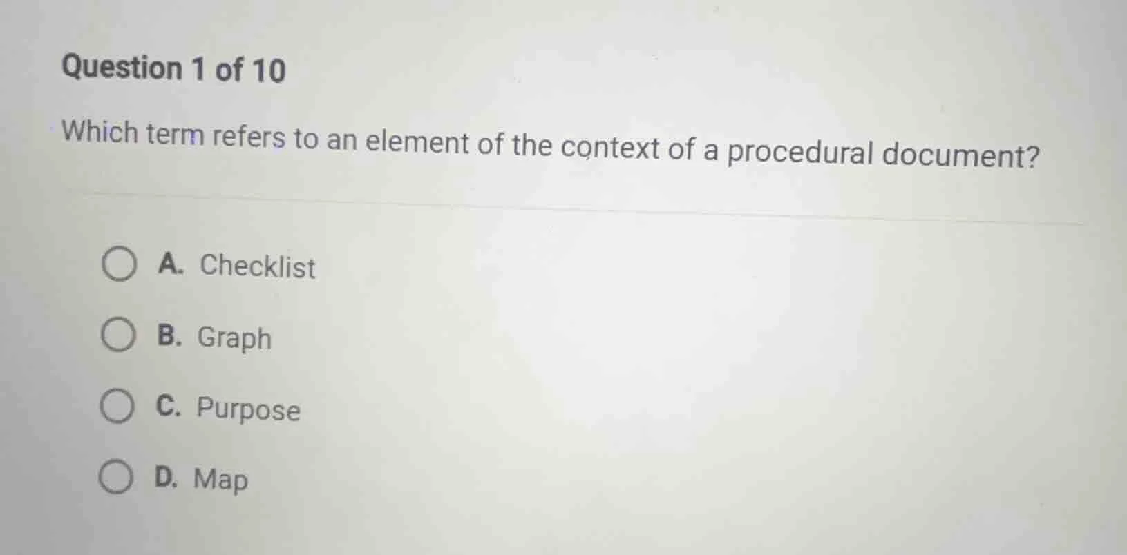 question 1 of 10 which term refers to an element of the context of a pr…