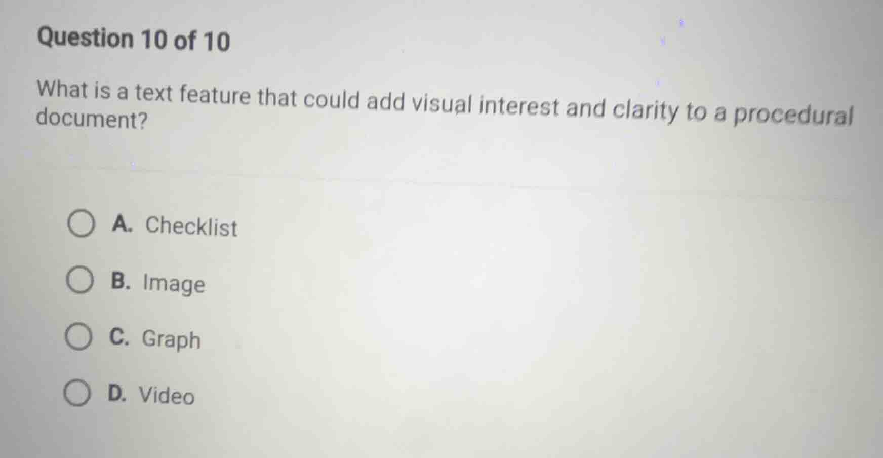 question 10 of 10 what is a text feature that could add visual interest…