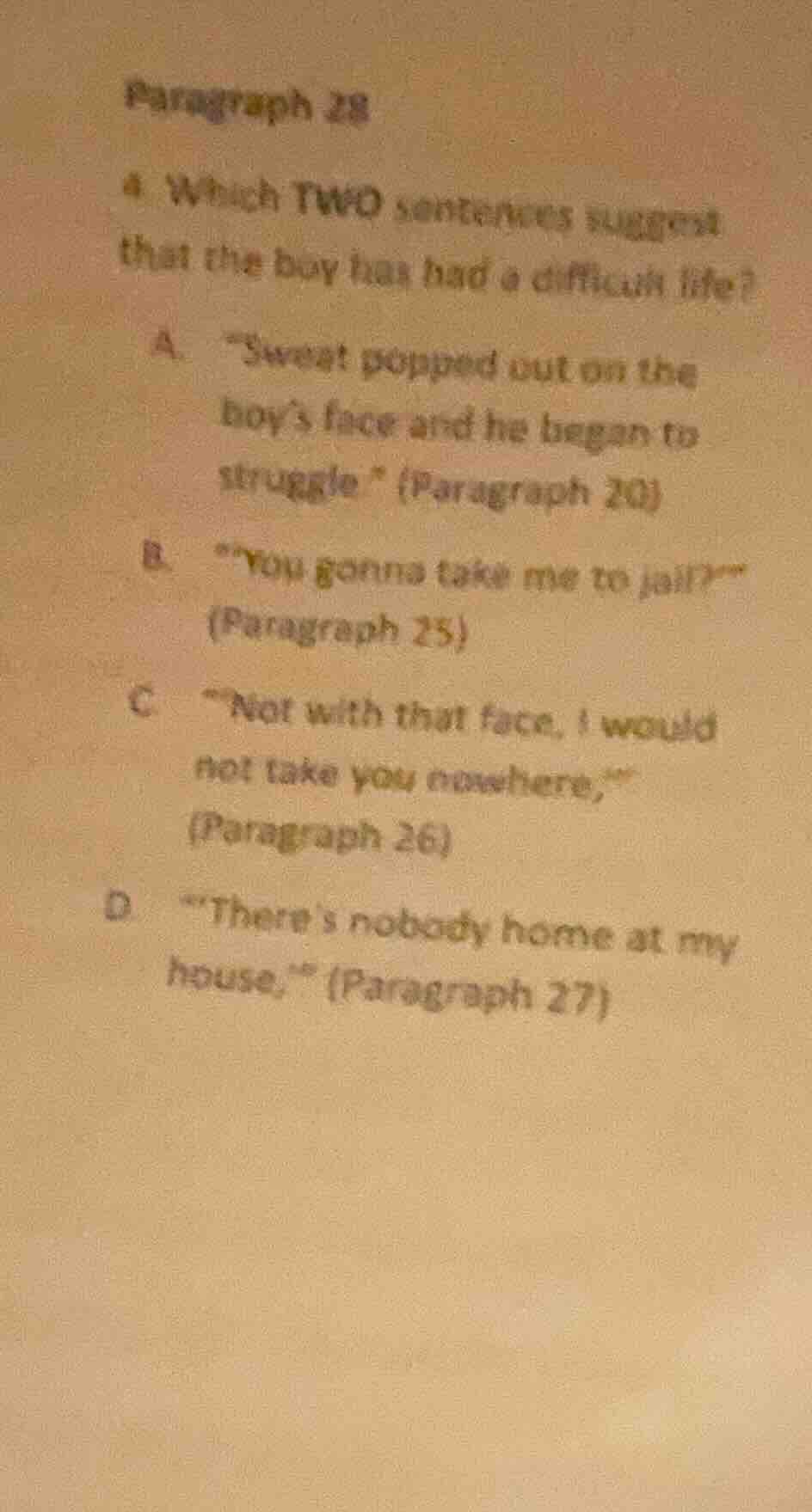 paragraph 28 4. which two sentences suggest that the boy has had a diff…