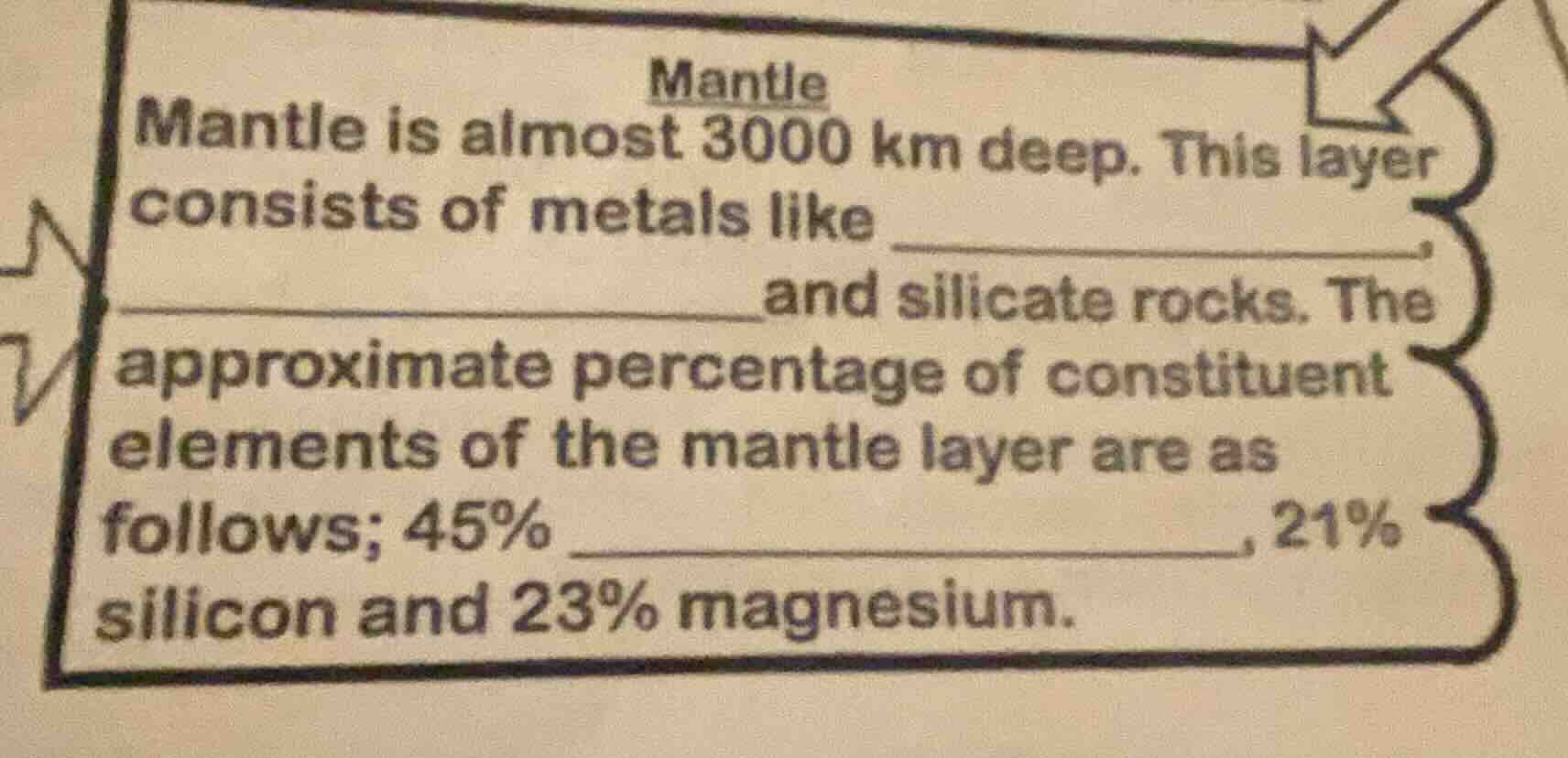 mantle mantle is almost 3000 km deep. this layer consists of metals lik…