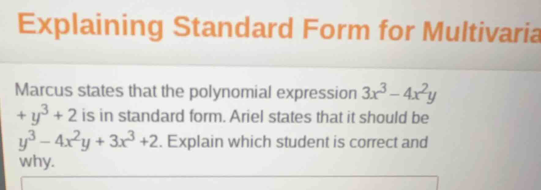 explaining standard form for multivaria marcus states that the polynomi…