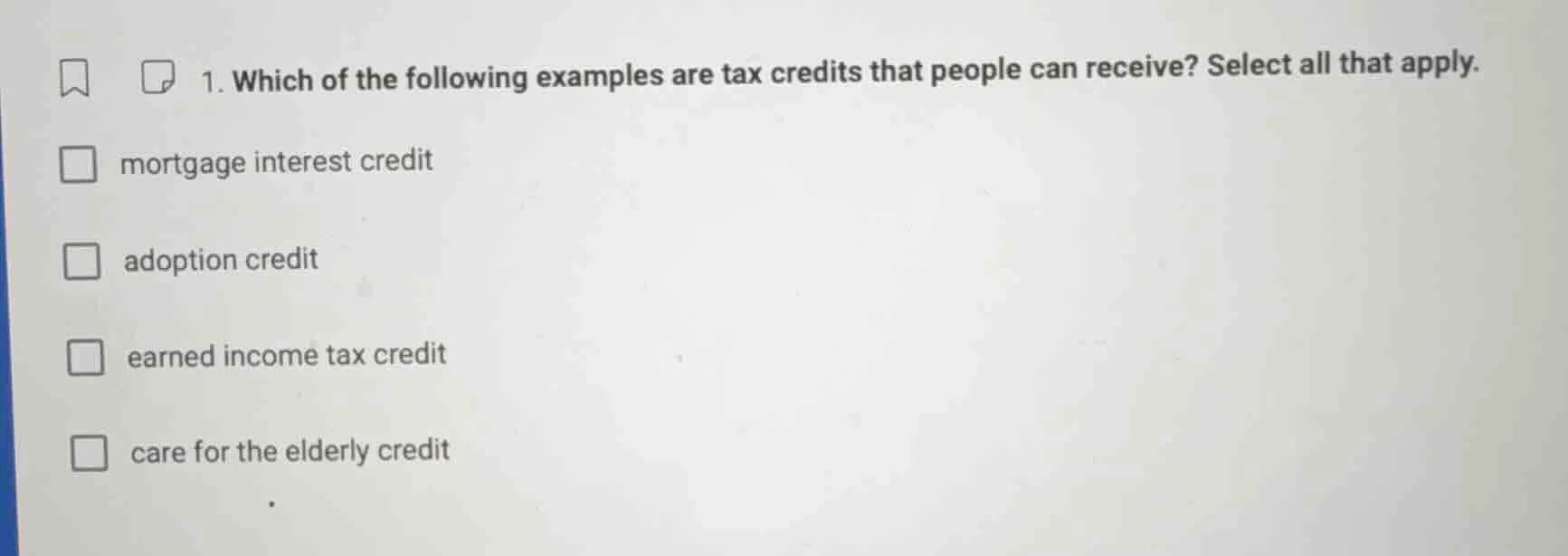 1. which of the following examples are tax credits that people can rece…