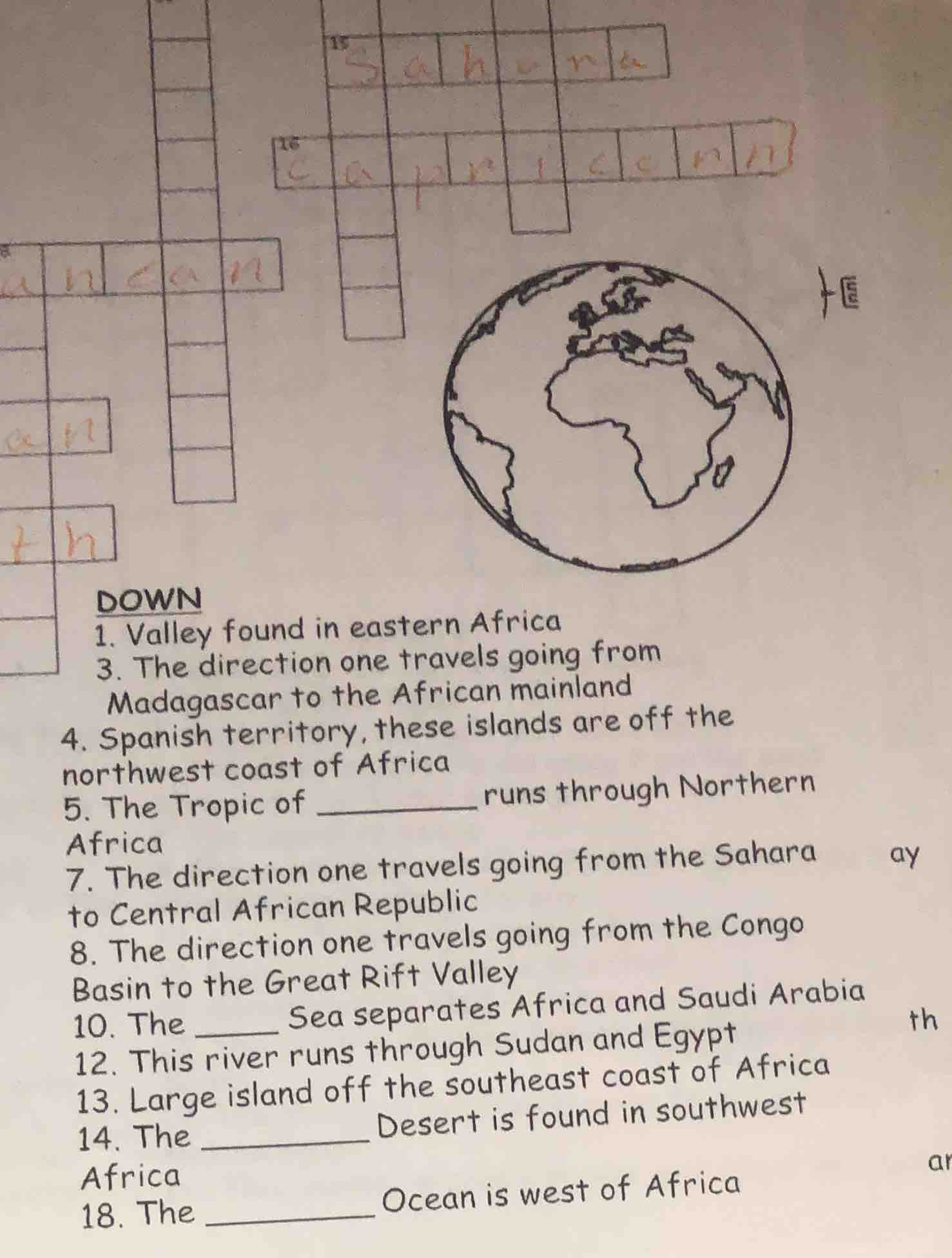 down 1. valley found in eastern africa 3. the direction one travels goi…