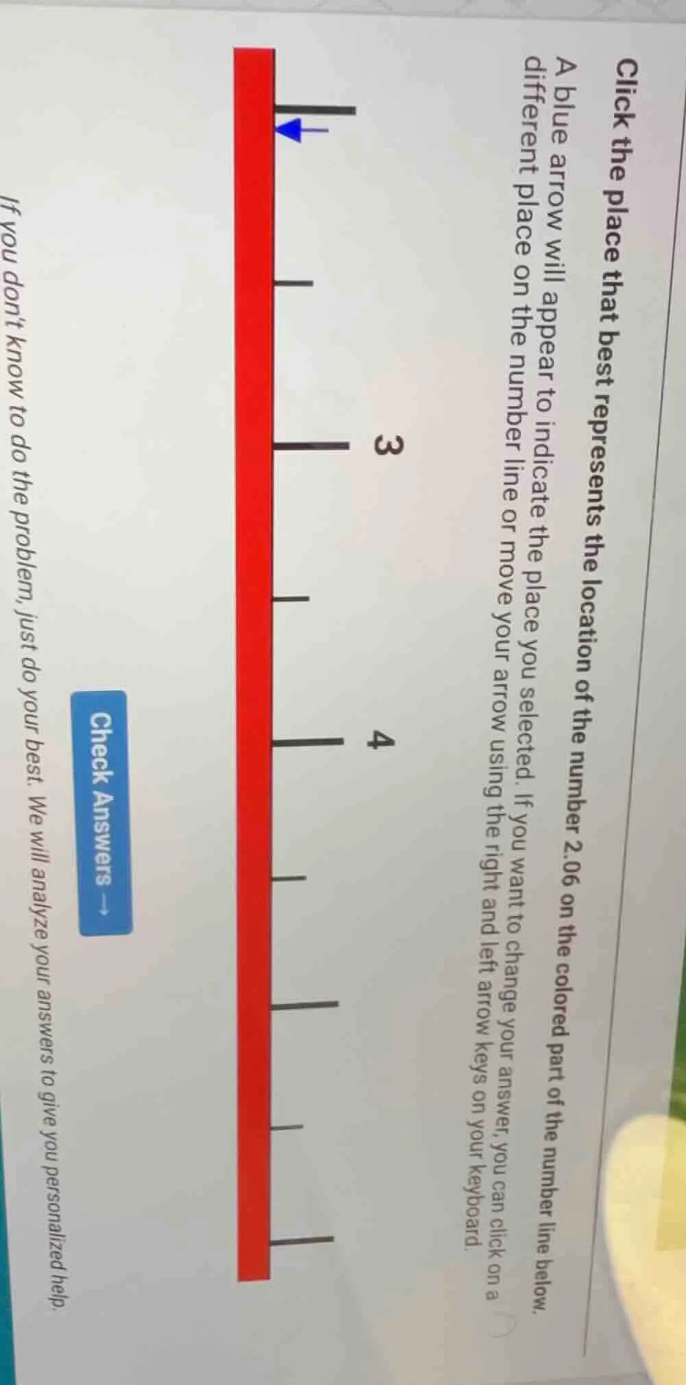 click the place that best represents the location of the number 2.06 on…