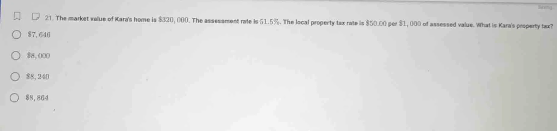 21. the market value of karas home is $320,000. the assessment rate is …