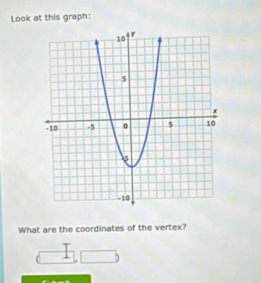 look at this graph: graph of a parabola with vertex at (0, -6) maybe? w…