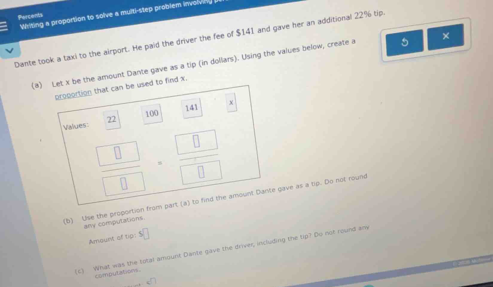 percents writing a proportion to solve a multi-step problem invo dante …
