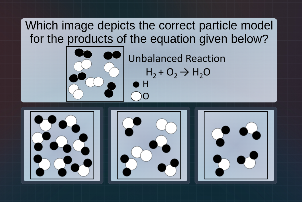 which image depicts the correct particle model for the products of the …