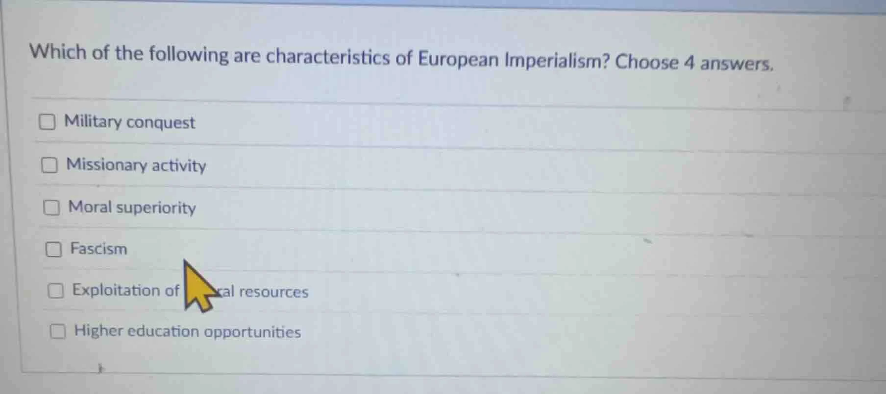 which of the following are characteristics of european imperialism? cho…