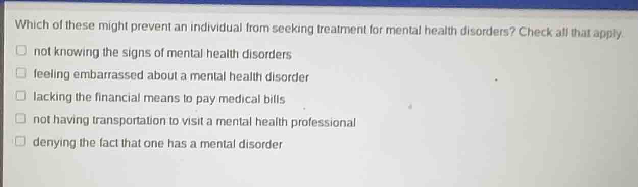 which of these might prevent an individual from seeking treatment for m…