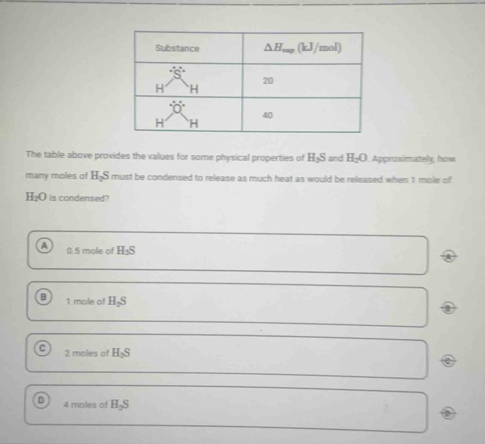 the table above provides the values for some physical properties of $\\…