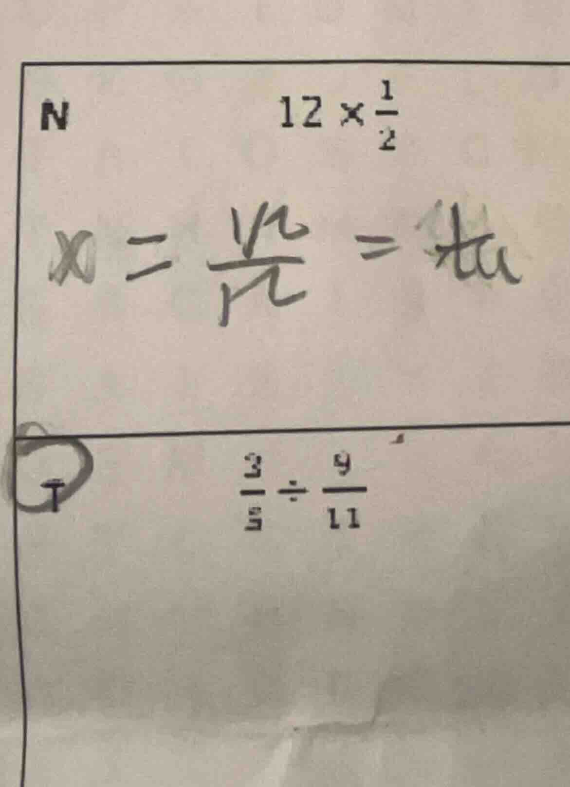 n 12×(1/2); t (3/5)÷(9/11)