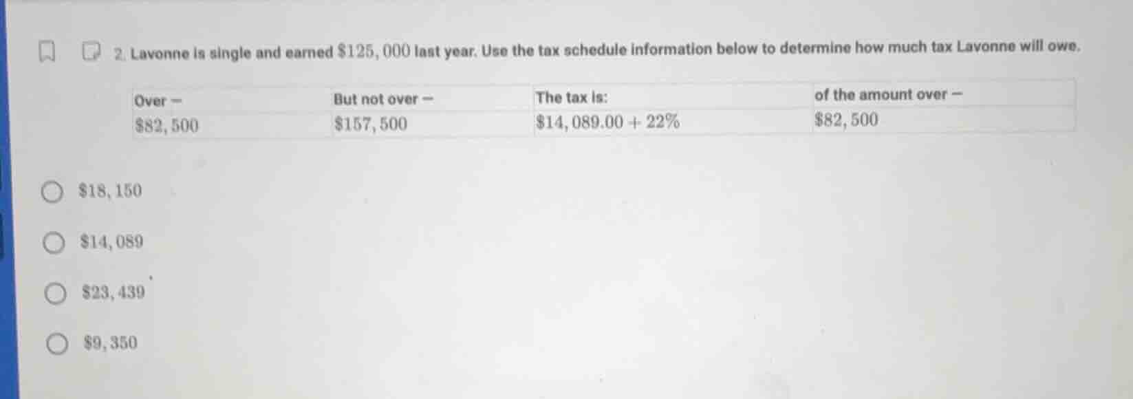 2. lavonne is single and earned $125,000 last year. use the tax schedul…