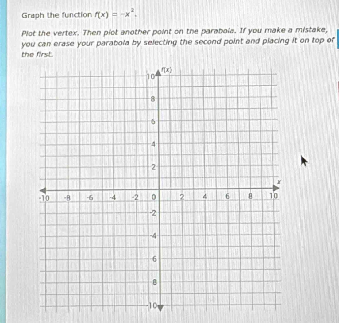 graph the function $f(x) = -x^2$. plot the vertex. then plot another po…