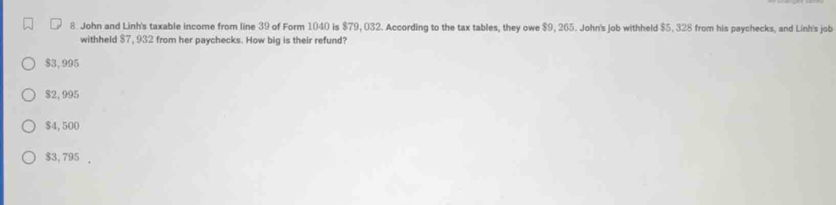 8. john and linhs taxable income from line 39 of form 1040 is $79, 032.…