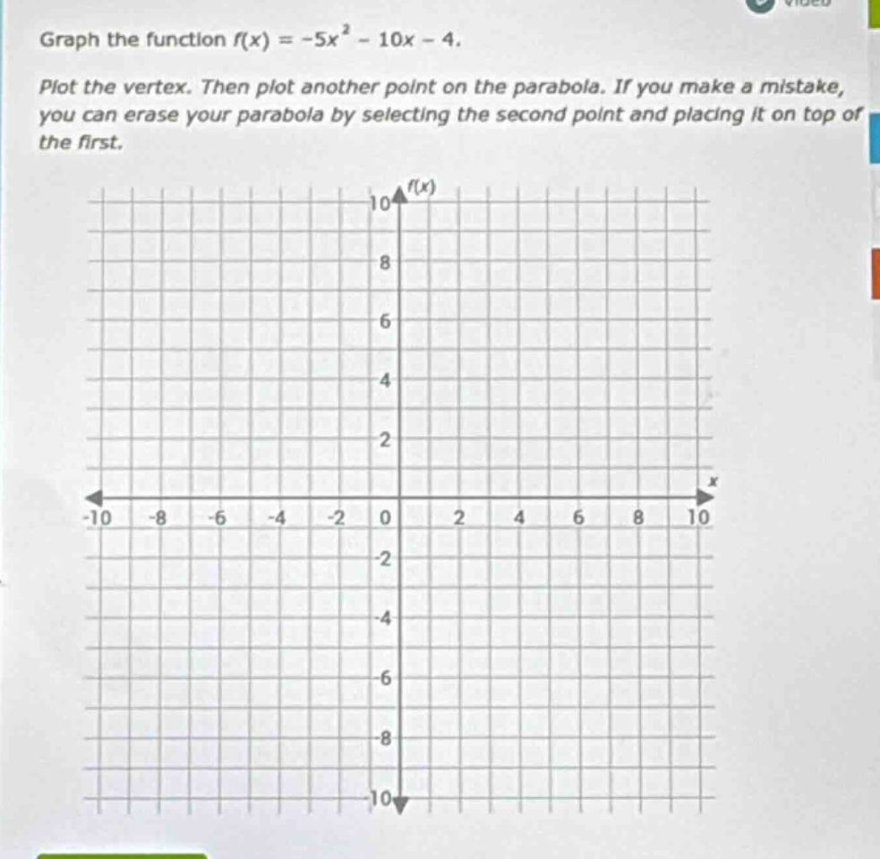 graph the function $f(x) = -5x^2 - 10x - 4$. plot the vertex. then plot…